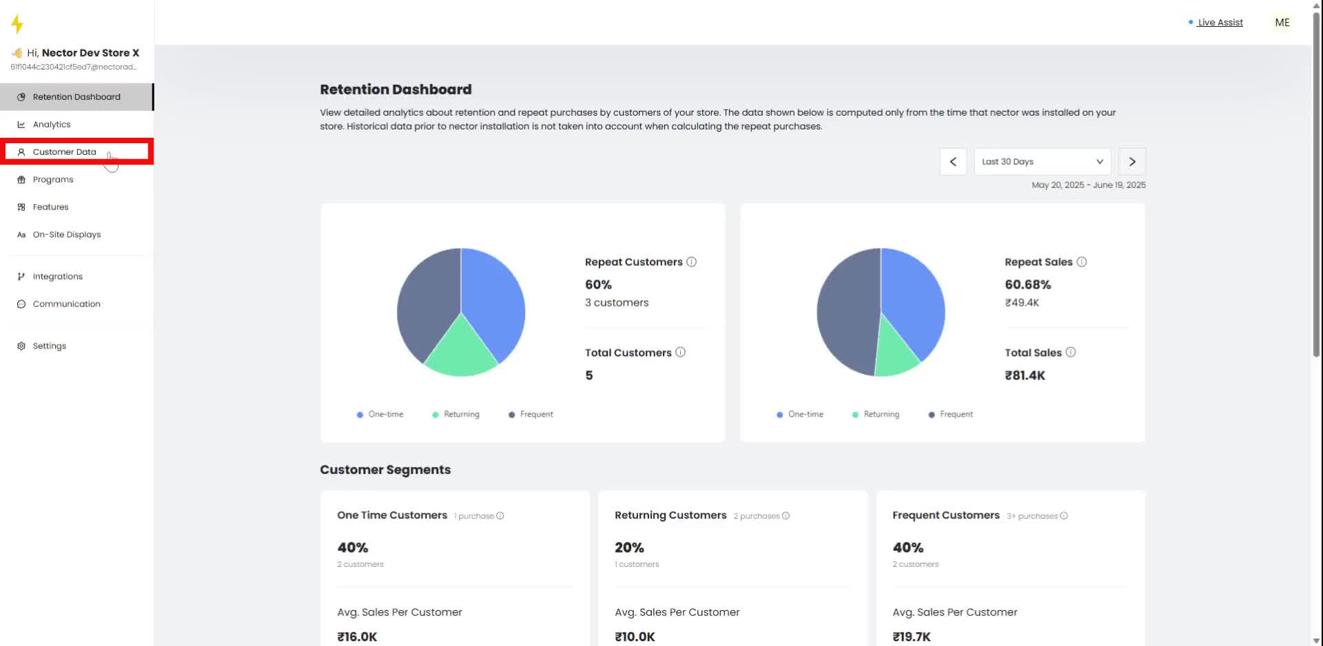 In the navigation bar, click on "Customer Data."