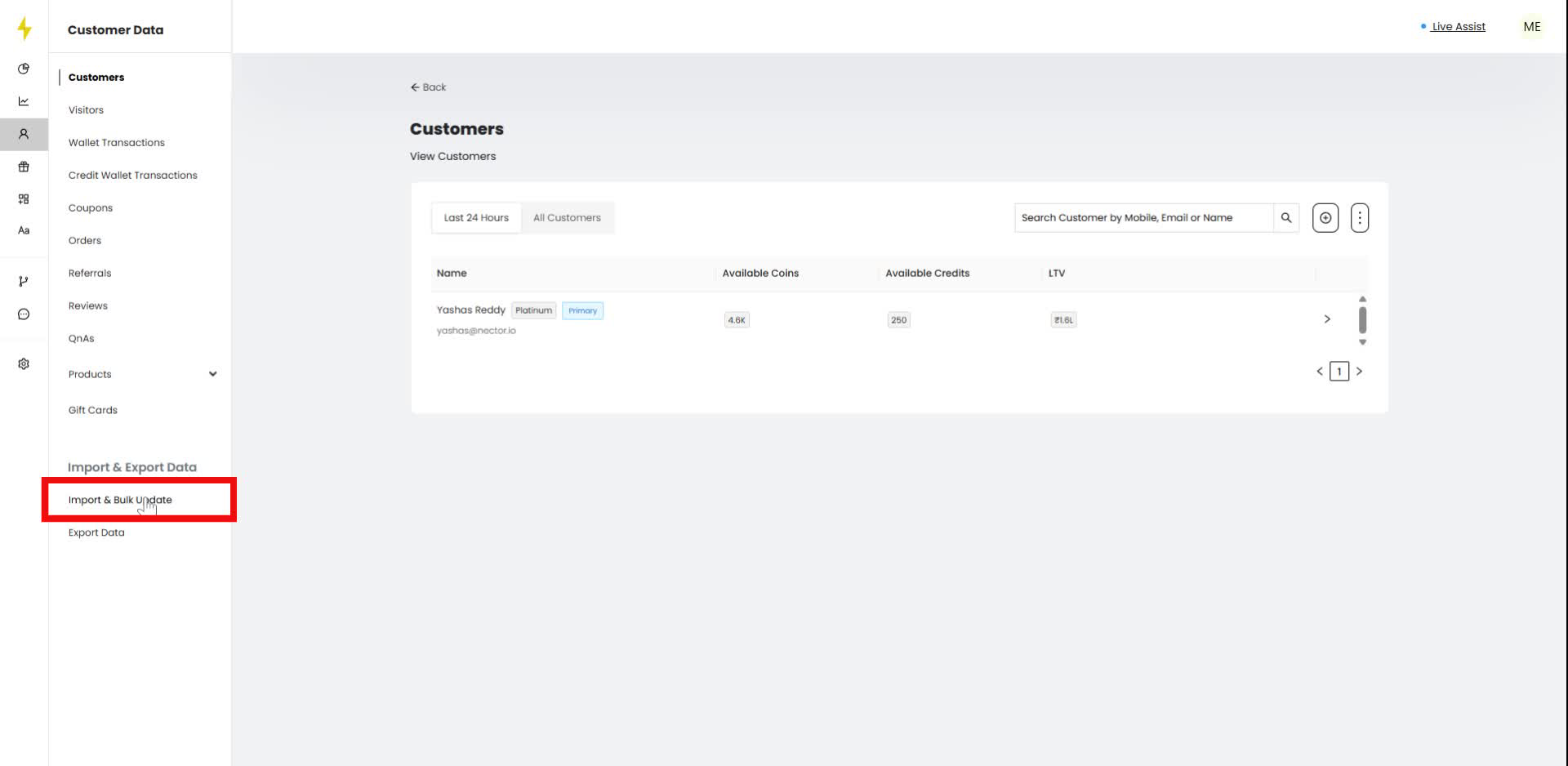 In the navigation bar under "Import & Export Data," select "Import & Bulk Update."