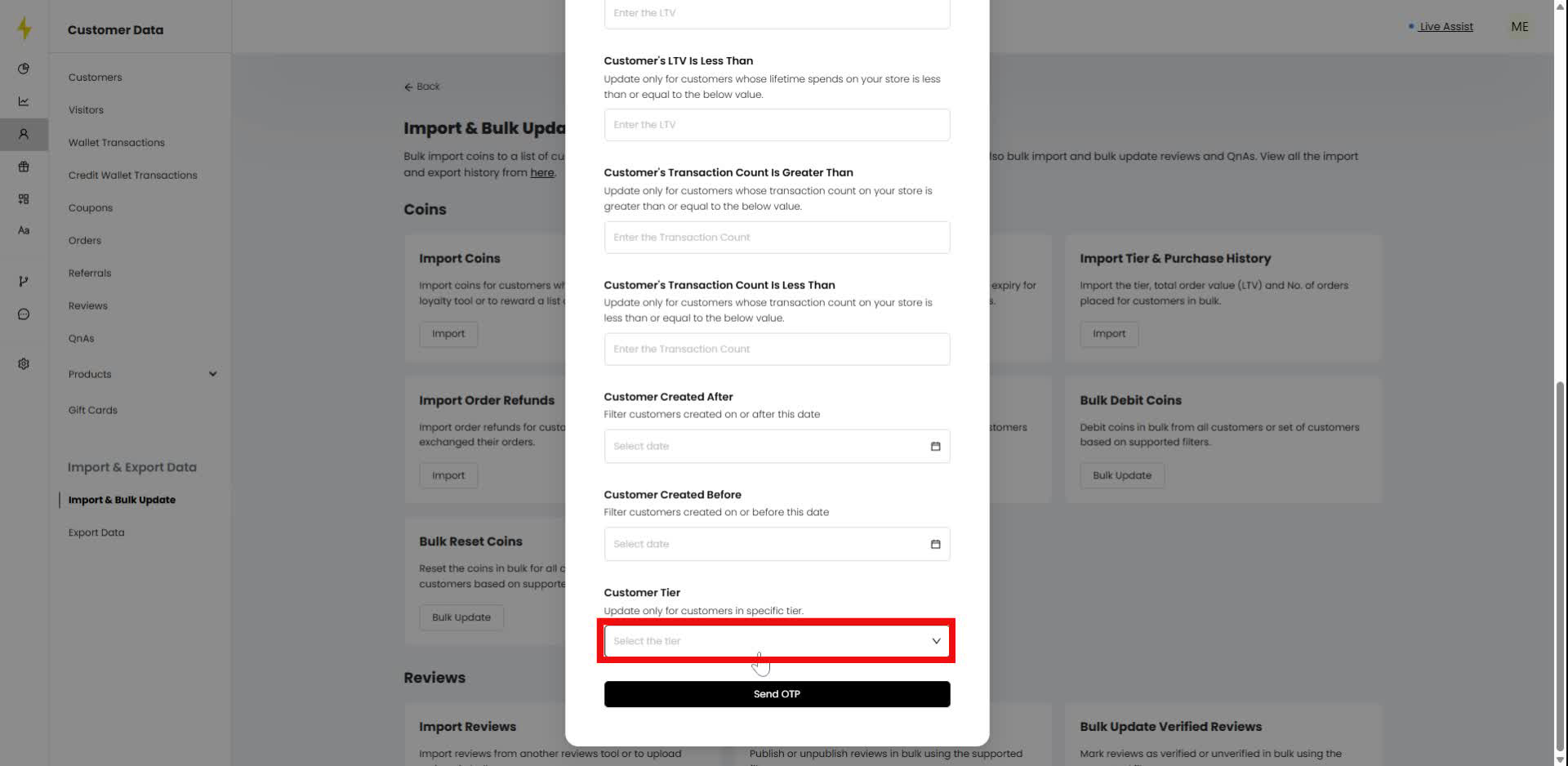 In the modal, click on the dropdown menu labeled "Customer Tier."
