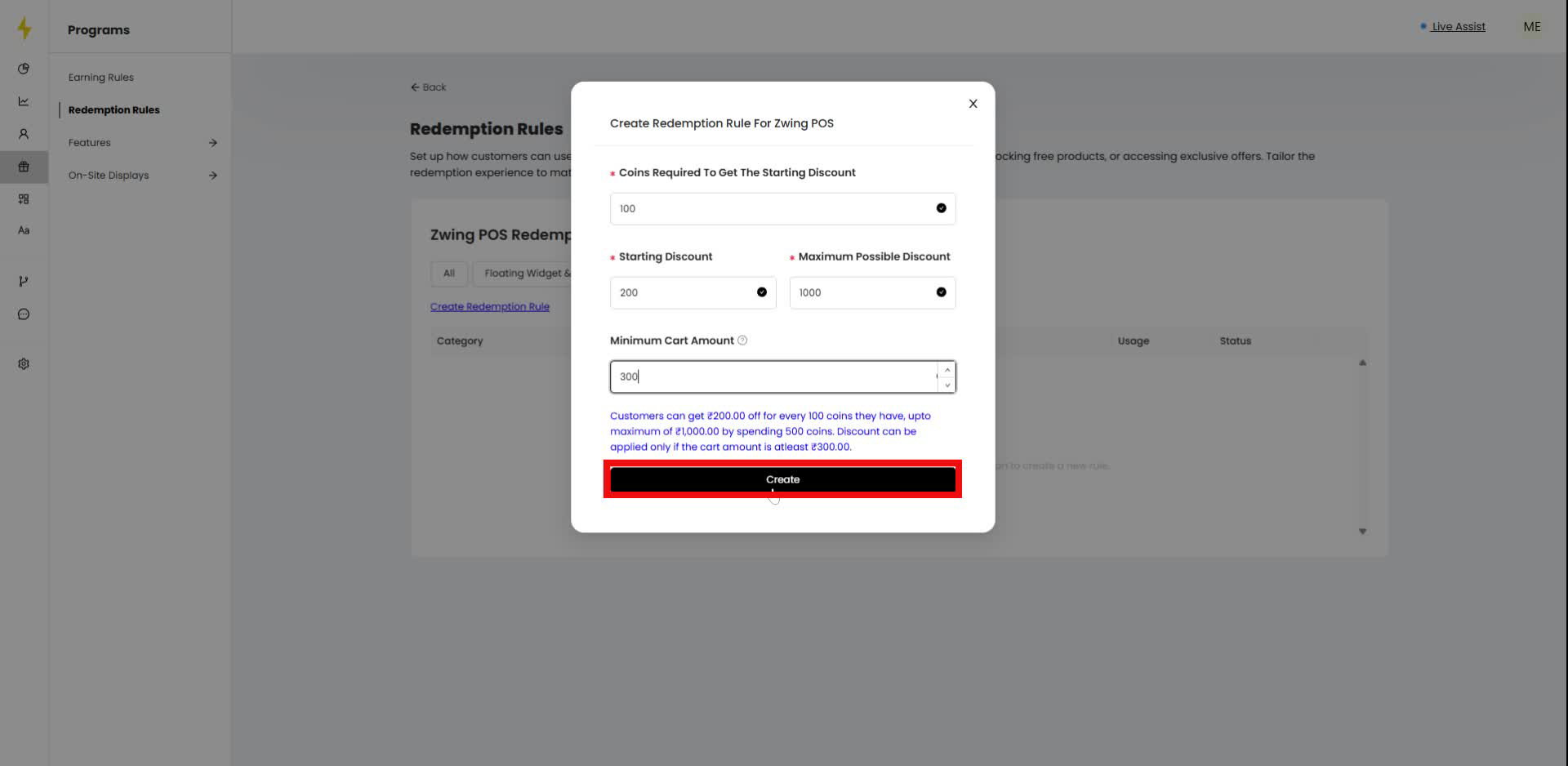 Click the "Create" button in the modal.