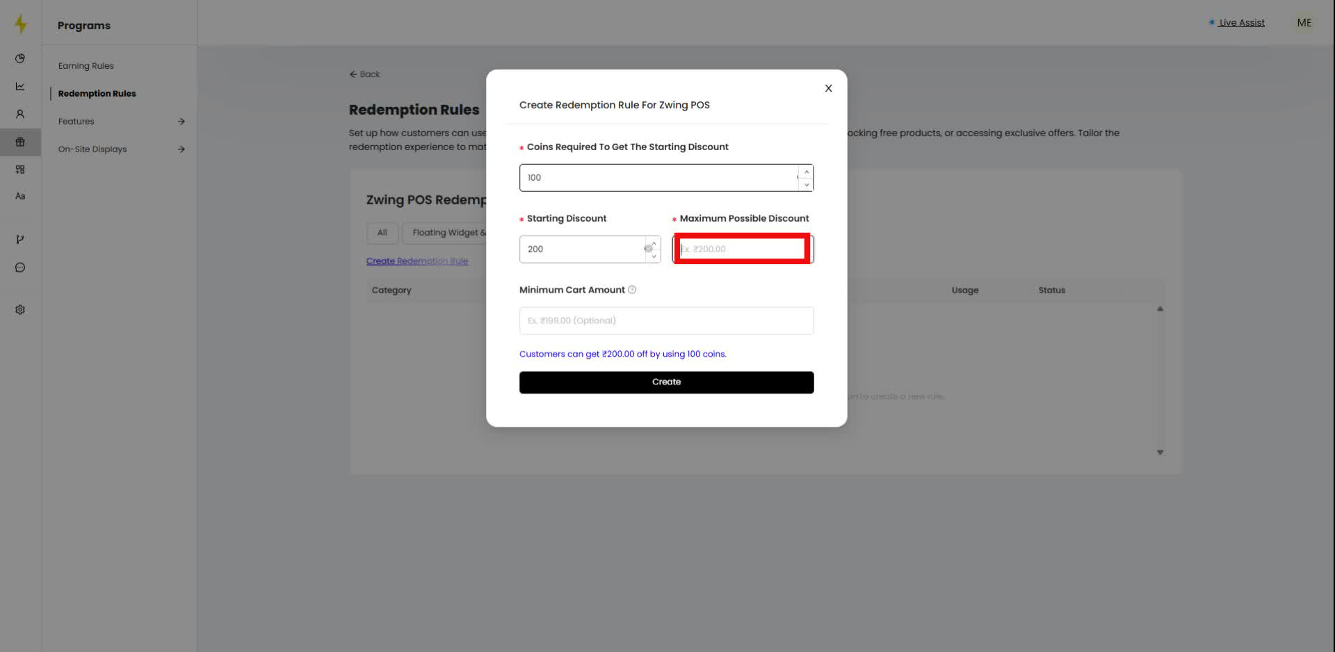 Enter "1000" in the "Maximum Possible Discount" field in the modal.
