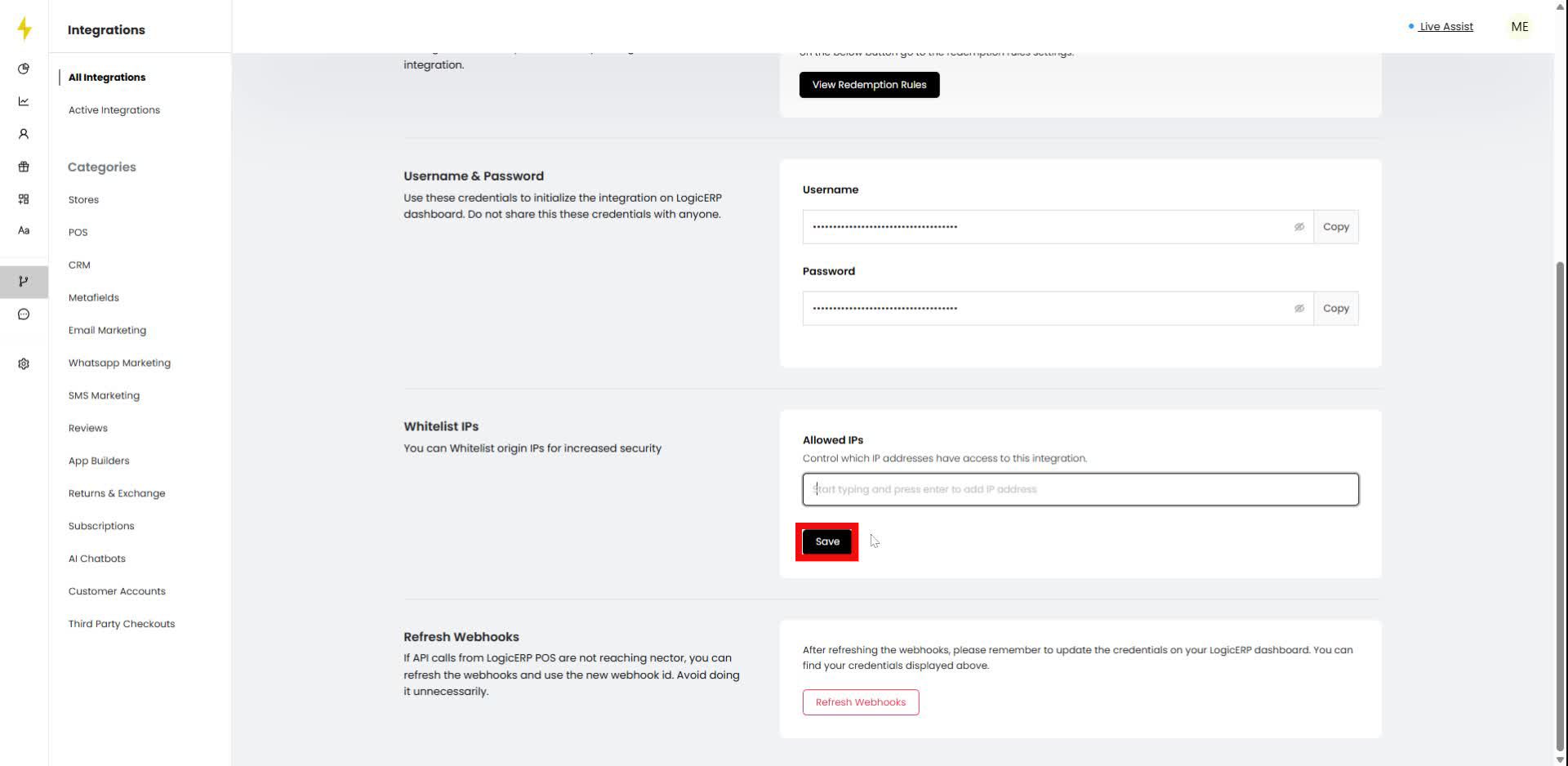 Click the "Save" button to save the entered IP address.