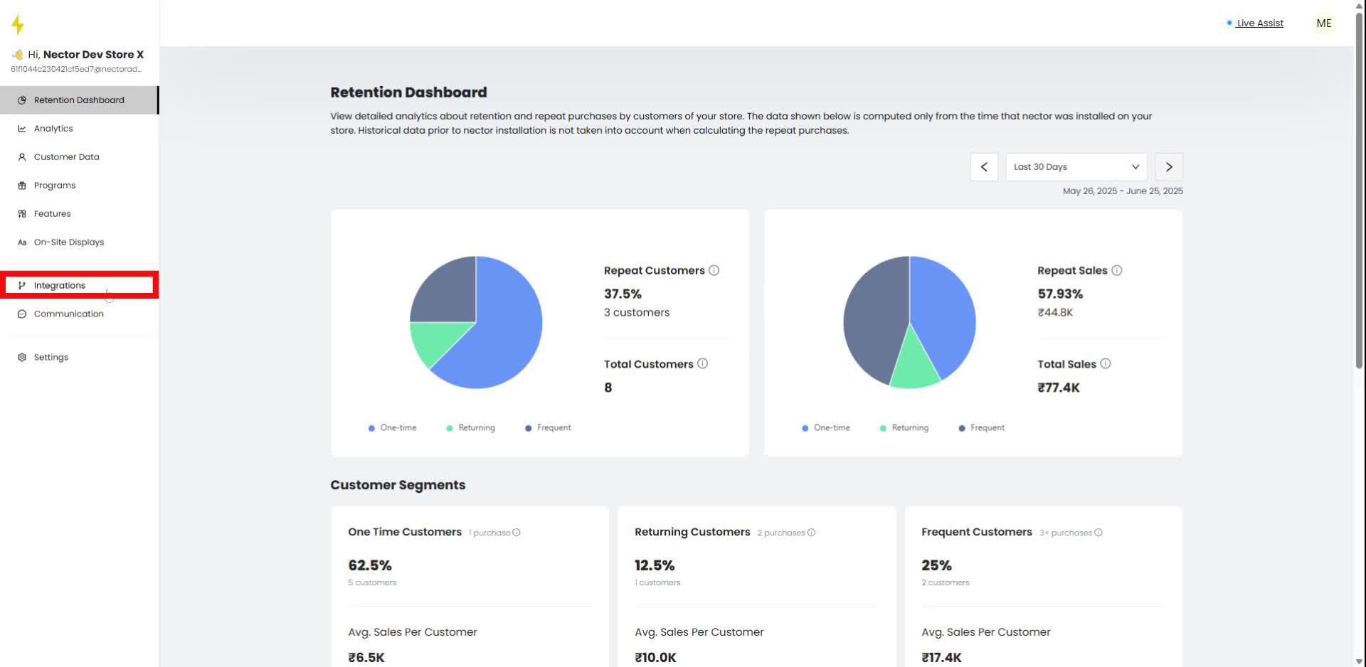 In the navigation bar, click on "Integrations."