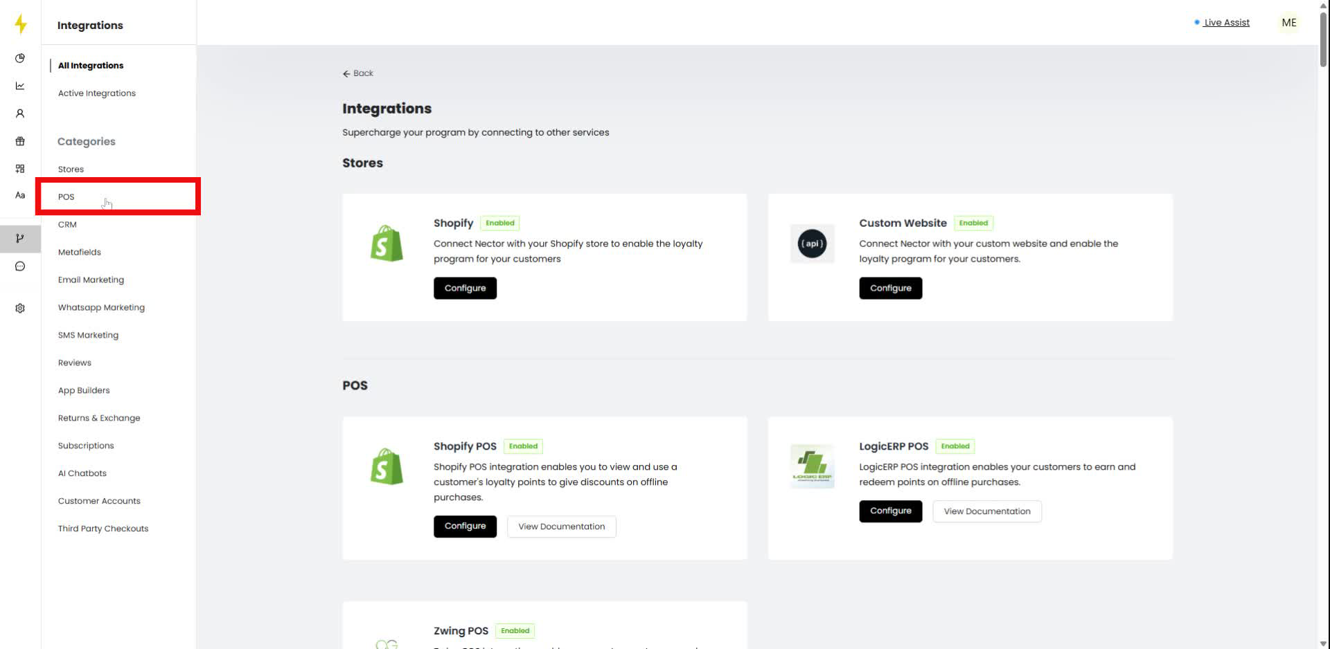 In the integrations section, select "POS" from the categories.