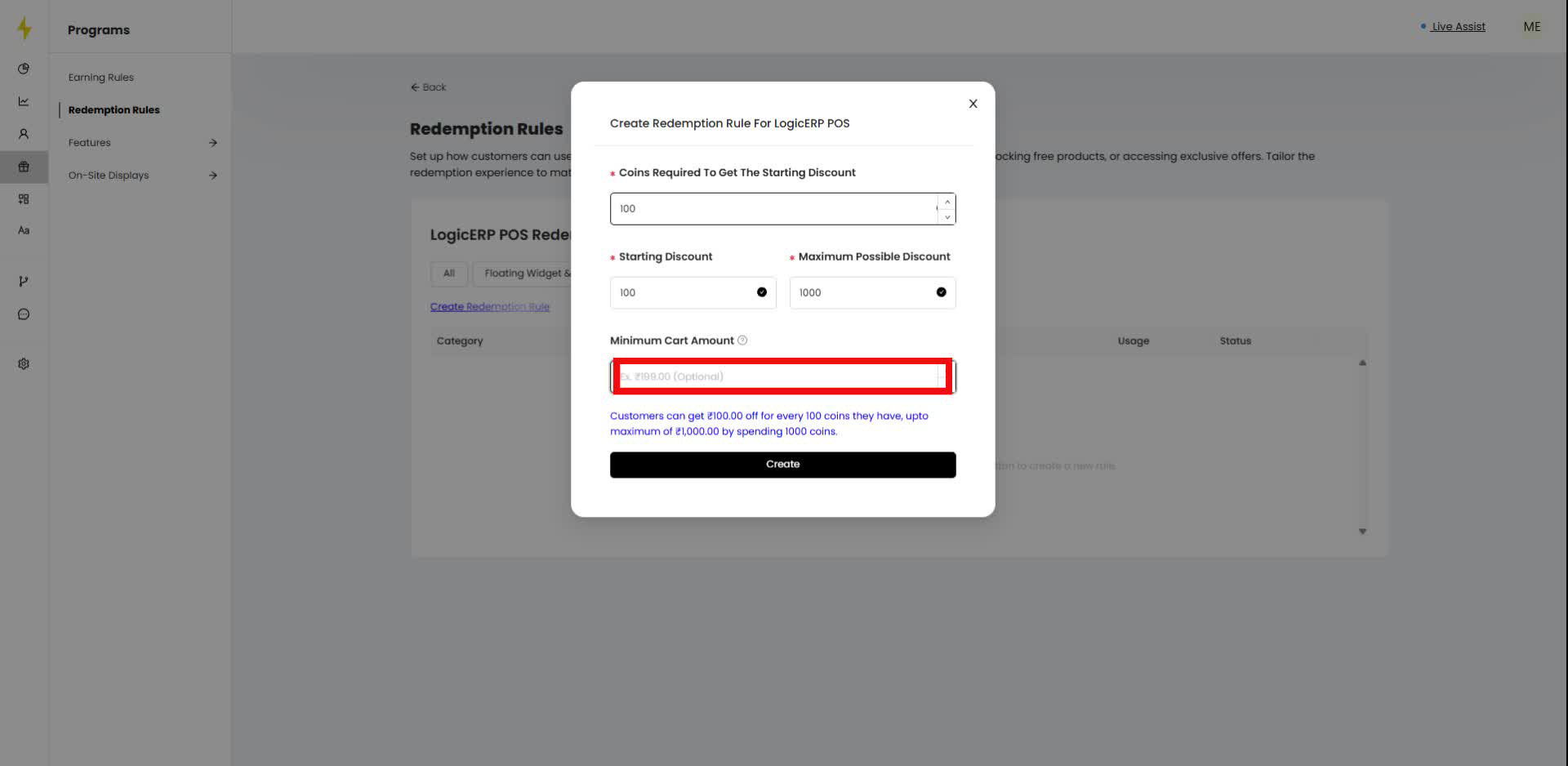 Enter the minimum cart amount, if applicable.