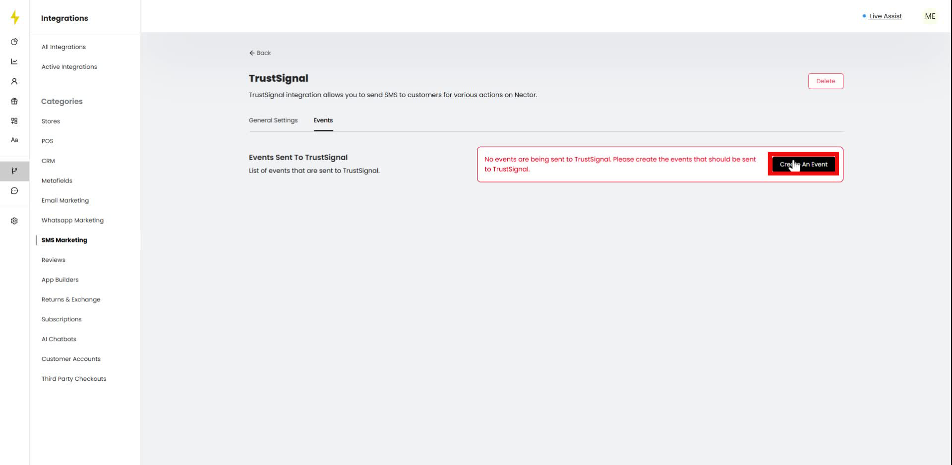 In the Events section, click on the "Create An Event" button.