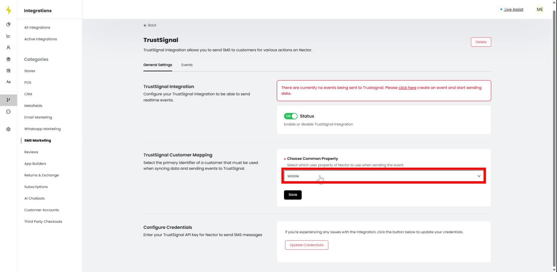 Select "Mobile" from the dropdown menu under Choose Common Property.