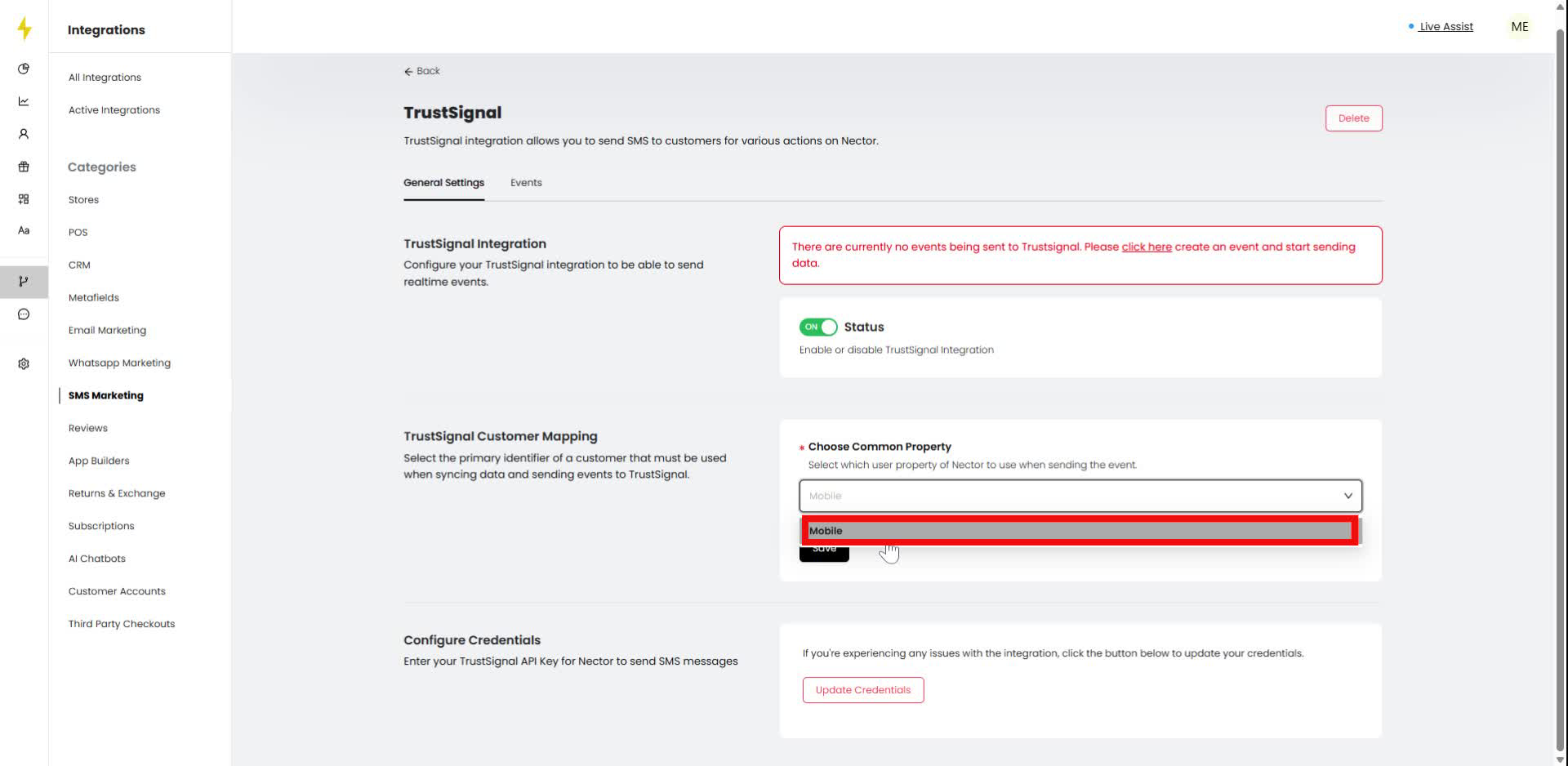 In the TrustSignal settings, select "Mobile" from the dropdown under "Choose Common Property."